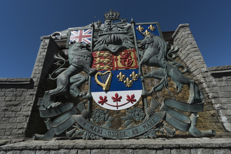 Low angle view of coat of arms, Victoria, Vancouver Island, British Columbia, Canadaのeditorial素材