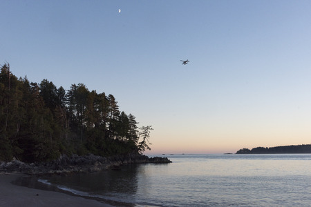 Scenic view of the beach at sunrise, Tonquin Beach, Tofino, Vancouver Island, British Columbia,...