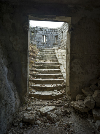 Ruins of Kotor Fortress, Kotor, Bay of Kotor, Montenegroの写真素材