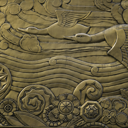 Details of carving on the wall of a building, Manhattan, New York City, New York State, USAの写真素材