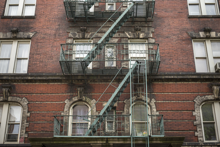 Low angle view of fire escape of building, New York City, New York State, USAの写真素材