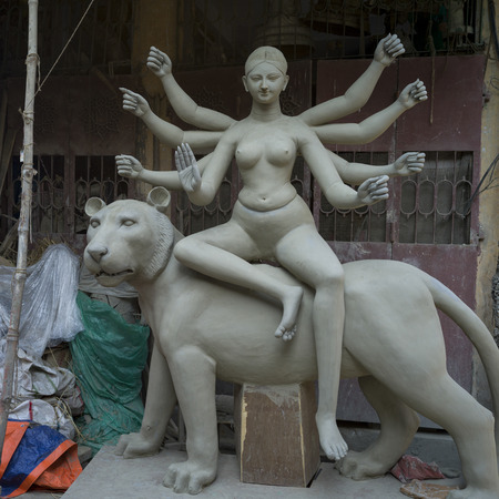 Idol of Goddess Durga a Hindu deity, Kumartuli, Kolkata, West Bengal, Indiaのeditorial素材