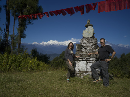 Couple standing near a sculpture, Sikkim, Indiaのeditorial素材