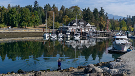Boats at marina, Bayshore West Marina, Stanley Park, Vancouver, Lower Mainland, British Columbia, Canadaのeditorial素材