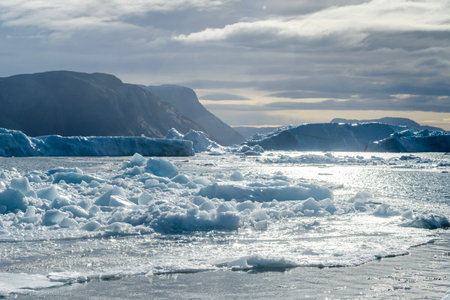 Icebergs floating in the Labrador Sea, Nuuk Fjord, Sermersooq, Greenlandのeditorial素材