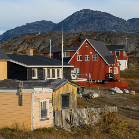 Houses on a hill, Nuuk, Sermersooq, Greenlandのeditorial素材