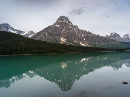Reflection of Mt. Cephren in Waterfowl Lake, Icefields Parkway, Improvement District 9, Banff National Park, Jasper, Alberta, Canadaのeditorial素材