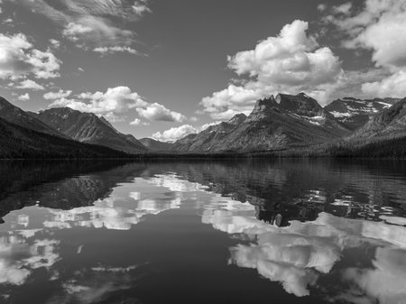 Lake with mountain range in the background, Waterton Lake, Waterton-Glacier International Peace Park, Waterton Lakes National Park, Alberta, Canadaのeditorial素材