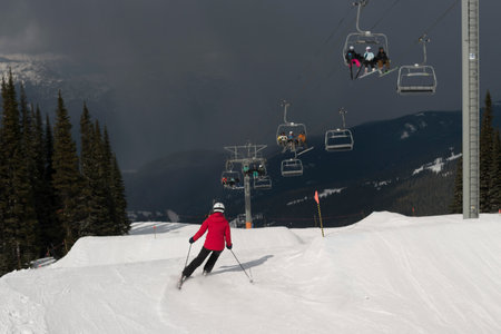 Person skiing, Whistler, British Columbia, Canadaのeditorial素材