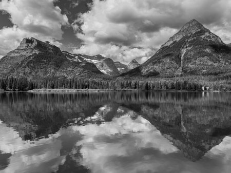 Lake with mountain range in the background, Waterton Lake, Waterton-Glacier International Peace Park, Waterton Lakes National Park, Alberta, Canadaのeditorial素材