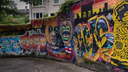 Illustrations on the wall of a street, City of Cork, County Cork, Irelandのeditorial素材