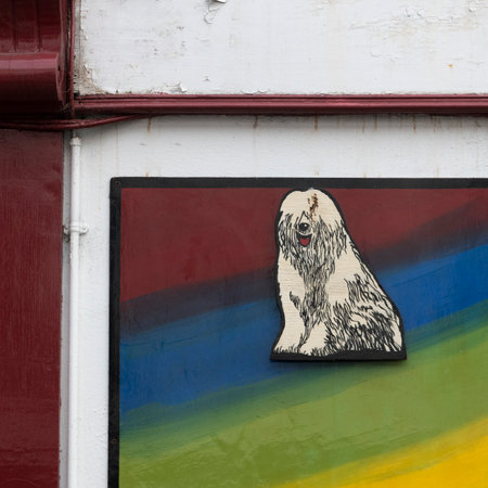 Dog painting mounted on wall, Kinsale, County Cork, Irelandのeditorial素材