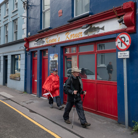 Tourists walking on sidewalk, Dingle, County Kerry, Republic of Irelandのeditorial素材