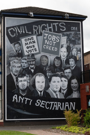 Painted wall with Civil Rights and Anti-Sectarian theme on an apartment building, Free Derry, Londonderry, Northern Ireland, United Kingdomのeditorial素材