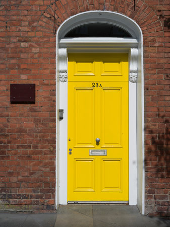 Closed yellow door of a house, Londonderry, Northern Ireland, Irelandのeditorial素材