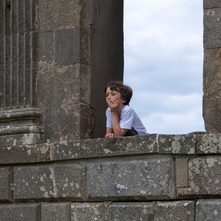 Boy at Downhill House, Downhill Demesne, Downhill, County Londonderry, Northern Ireland, United Kingdomのeditorial素材