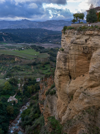 Elevated view of landscape, Ronda, Malaga Province, Spainのeditorial素材
