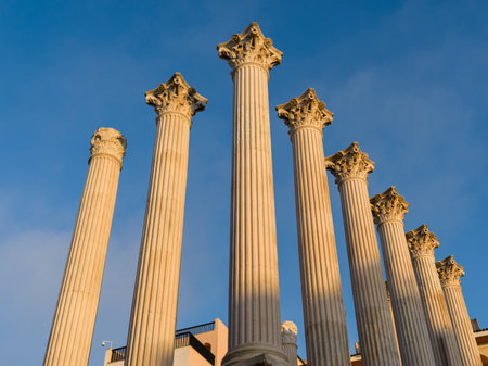 Low angle view of Columns of Roman Temple, Cordoba, Andalusia, Spainのeditorial素材