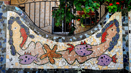 Mosaic sculpture made by Jose Rodriguez Fuster, Fusterlandia, Jaimanitas, Playa, Havana, Cubaのeditorial素材