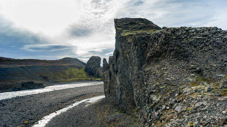 Clouds over rock formations, Vesturdalur Valley, Norourping, Northeastern Region, Icelandのeditorial素材
