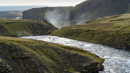View of Skogafoss Waterfall, Rangarï¿½ing Eystra, Skogar, Southern Region, Icelandのeditorial素材