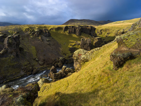 View of Skogafoss Waterfall, Rangarï¿½ing Eystra, Skogar, Southern Region, Icelandのeditorial素材