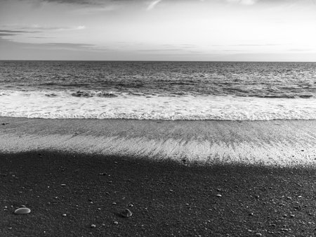 Waves on the beach, Reynisfjara Black Sand Beach, Myrdalshreppur, Southern Region, Icelandのeditorial素材