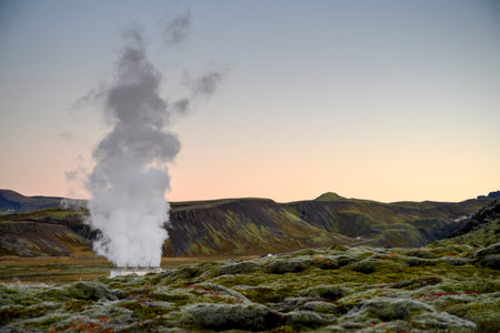 Smoke erupting from volcano, Grimsnes- Og Grafningshreppur, Southern Region, Icelandのeditorial素材