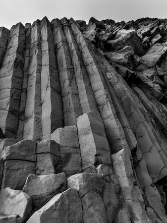 Rock formation on the beach, Reynisfjara Black Sand Beach, Myrdalshreppur, Southern Region, Iceland