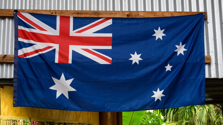 Close-up of Australian Flag, Queensland, Australiaのeditorial素材
