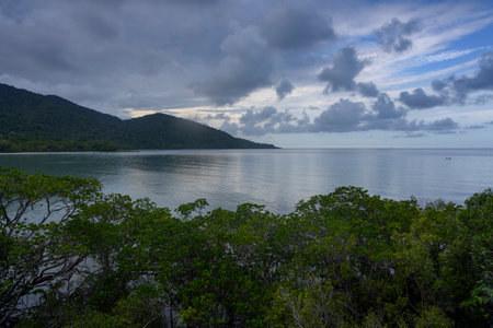 View of Pacific ocean, Daintree National Park, Cape Tribulation, Far North Queensland, Queensland, Australiaのeditorial素材