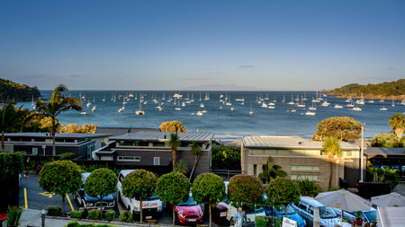 Boats in the ocean, Waiheke Island, Auckland, Auckland Region, North Island, New Zealandのeditorial素材