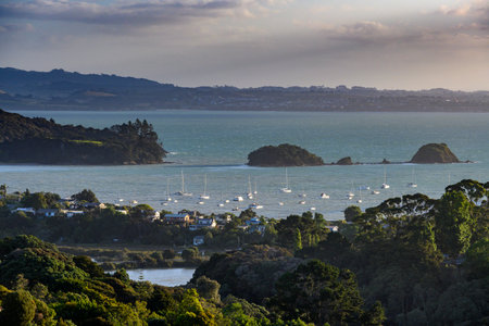 Boats in the ocean, Waiheke Island, Auckland, Auckland Region, North Island, New Zealandのeditorial素材