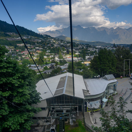 View of town from Skyline gondola, Ben Lomond Scenic Reserve, Queenstown, Otago Region, South Island, New Zealandのeditorial素材
