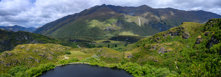 View of lake, Diamond Lake, Diamond Lake Conservation Area, Wanaka, Otago Region, South Island, New Zealandのeditorial素材