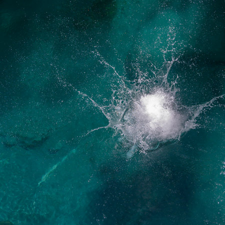 Elevated view of splashing water, Mt. Aspiring National Park, Makarora, Wanaka, Otago Region, South Island, New Zealandのeditorial素材