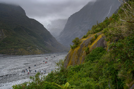 Tourists at Franz Josef Glacier walk, Westland National Park, South Island, New Zealandのeditorial素材