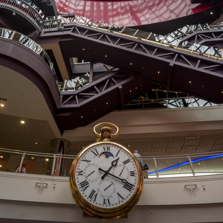 Low angle view of wall clock at Melbourne Central Station, Melbourne, State Of Victoria, Australiaのeditorial素材