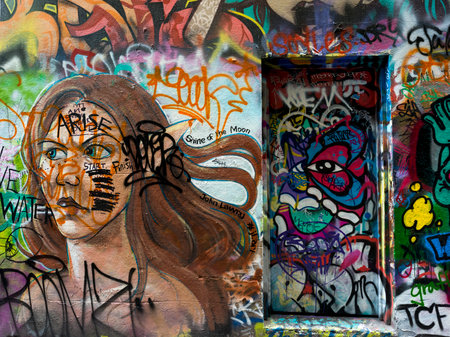 Graffiti on the wall in a street, Melbourne, State Of Victoria, Australiaのeditorial素材