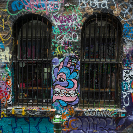 Graffiti on the wall in a street, Melbourne, State Of Victoria, Australiaのeditorial素材