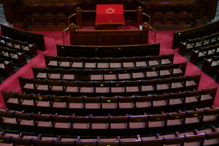 Pews in synagogue, Melbourne Hebrew Congregation, Melbourne, State Of Victoria, Australiaのeditorial素材