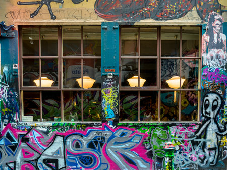 Graffiti on the wall in a street, Melbourne, State Of Victoria, Australiaのeditorial素材