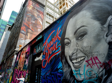 Graffiti on the wall in a street, Melbourne, State Of Victoria, Australiaのeditorial素材