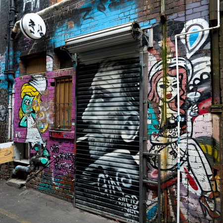 Graffiti on the wall in a street, Melbourne, State Of Victoria, Australiaのeditorial素材