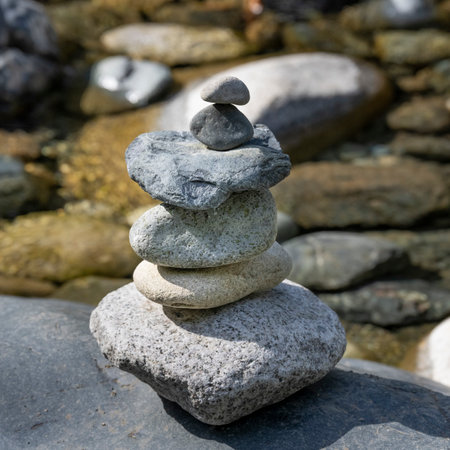 Inukshuk in Englishman River Falls Provincial Park, Vancouver Island, British Columbia, Canadaのeditorial素材