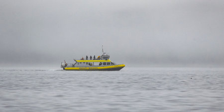 Whale watching boat in the Johnstone Strait, North Vancouver Island, British Columbia, Canadaのeditorial素材
