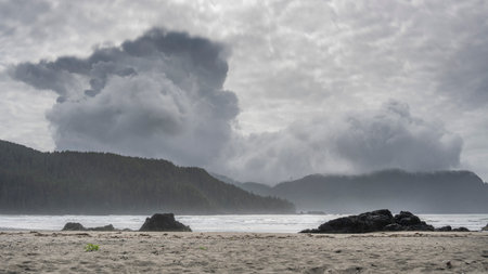 Rocky Shoreline in Cape Scott Provincial Park, San Josef Bay, Vancouver Island, British Columbia, Canadaのeditorial素材