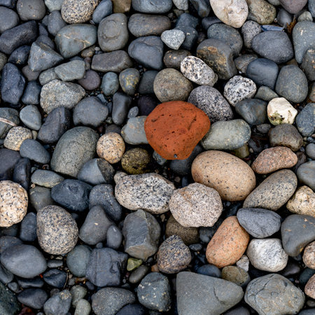 Small stones along shoreline of Alert Bay, Cormorant Island, Johnstone Strait, Vancouver Island, British Columbia, Canadaのeditorial素材