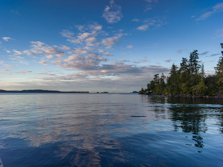View at Dusk of Johnstone Strait, Vancouver Island, British Columbia, Canadaのeditorial素材