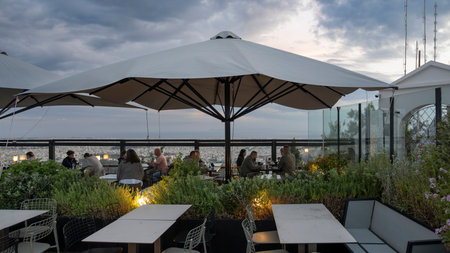 Restaurant at the top of Lycabettus hill, the highest point in the center of Athens Greeceのeditorial素材